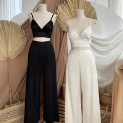 This is for those who love clean, modern lines. I designed these chic co-ord sets featuring a simple bralette top and matching wide-leg pleated trousers. Available in classic black and white, each set is tailored to your measurements for a comfortable yet polished look.