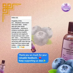 This customer is loving the results from my Blueberry Face Wash and Hibiscus Shampoo. She mentions her skin is now an even color and her hair is soft, bouncy, and has less hair fall. Thank you for your wonderful feedback.