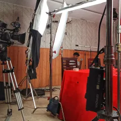 A wide shot of our video production setup. I work with a full suite of professional lighting and camera gear to achieve a cinematic look for every project.