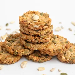 Our healthy cookies are made with wholesome ingredients and are perfect for a guilt-free snack. This stack shows the texture and density of these nutritious treats.