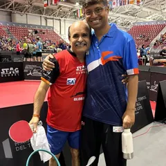 An inspiring moment between our para-athlete Gajanan Parmar and his coach at the ITTF World Masters Championships in Rome, celebrating his incredible journey and gold medal win.