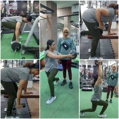 A collage from our practical mentoring classes in Kochi, led by tutor Neha Chopra. Our students are guided through various exercises, including dumbbell rows, lunges, and core work with a medicine ball, ensuring they master proper form.
