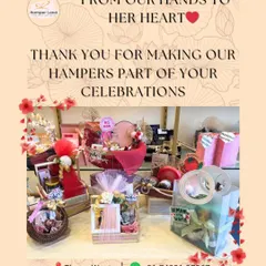 A heartfelt thank you for letting me be a part of your Mother's Day celebrations. This image shows a collection of the beautiful pink and red themed hampers I created, each one packed with love and appreciation.