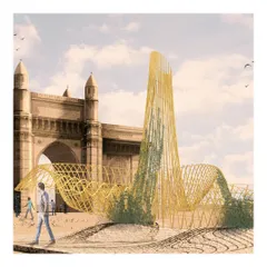 We proposed this interactive wireframe sculpture for a site near the Gateway of India in Mumbai. The design plays with presence and absence, creating a permeable, wave like form that people can walk through and under, experiencing the structure as both an object and a space.
