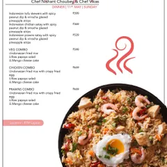 Enjoy our Nasi Goreng specials, a classic Indonesian fried rice dish. This menu offers it in combo options with skewers, raw papaya salad, and mango cheesecake for a complete and delicious meal.