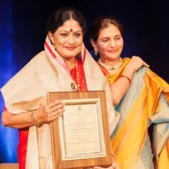 Holding the 'Nrithya Choodamani' citation. This award from Krishna Gana Sabha, a Sabha I have long admired, is deeply meaningful.