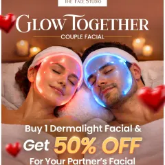 Turn your pampering into a shared experience. This offer allows you to buy one Dermalight Facial and get 50% off for your partner, with complimentary LED light therapy included.