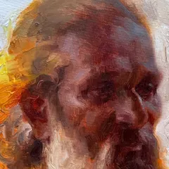 This detail shot shows the complex layering of warm and cool tones to build form. The texture is not just decorative; it is fundamental to how I represent the play of light on skin and hair.