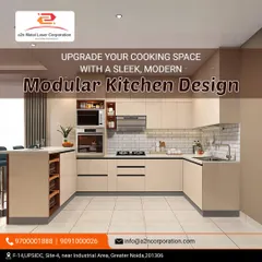 A perfect example of a functional U-shaped kitchen layout in a neutral cream finish. This design includes an integrated oven and microwave tower, a dedicated breakfast counter, and a tiled backsplash, creating an efficient and welcoming cooking space.