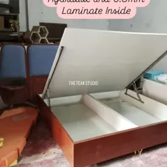 A look inside a hydraulic bed frame being built. I use quality laminates for the interior storage box to ensure it's durable and easy to clean.