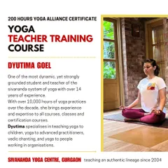 Dyutima Goel, a teacher with over 14 years of experience, brings expertise in teaching everyone from children to advanced practitioners. She is a dynamic and strongly grounded student of the Sivananda system.
