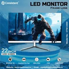 This 22-inch widescreen LED monitor features a frameless design for a truly immersive picture. It offers Full HD resolution, an ultra-slim profile, and eye comfort technology, making it ideal for long gaming or work sessions.