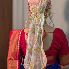A detailed shot of the back of the Kashmiri Tarang, showing the craftsmanship of the headgear.