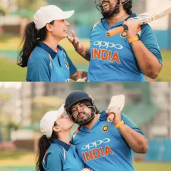A collage of playful interactions during the cricket-themed pre-wedding shoot. These shots capture the fun, laughter, and candid affection that make their relationship special.