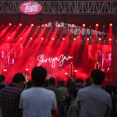 A view from the crowd at the Horn OK Please festival during Shreya Jain's set. I always aim to capture the scale of the event, showing the connection between the artist on stage and their audience.