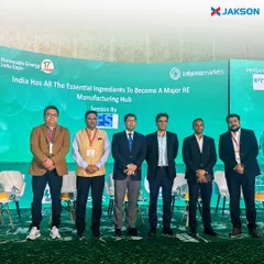Our CEO of Jakson Solar, Mr. Anurag Garg, with fellow industry leaders at the REI Expo. We believe collaboration is essential to positioning India as a global leader in renewable energy manufacturing, and we are committed to being a key part of that journey.