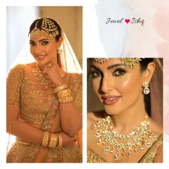 This collage shows the full 'Noor-é-jahan' look and a close-up of the stunning uncut polki necklace and earrings, highlighting their brilliant shine.