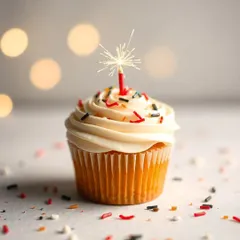 A single cupcake can be a celebration. I used a clean, bright style here to capture that feeling of a special moment, with a lit sparkler adding a touch of magic. This kind of minimalist food photography is great for highlighting the simple beauty of a dessert.