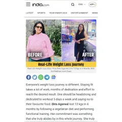 I'm so proud to see my client Ekta's 13 kg weight loss journey featured on India.com. Her dedication to our vegetarian diet plan and functional training is an inspiration to our entire community.