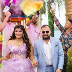 What a fun entrance! For Kajol's sundowner party, we went with a fresh and luminous look that would pop against her gorgeous lilac gown and last through all the celebrations, including this amazing color blast.