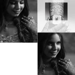 A creative black and white collage celebrating the sister of the groom, with a fun "Dulhan ki Behen" (Bride's sister) detail.