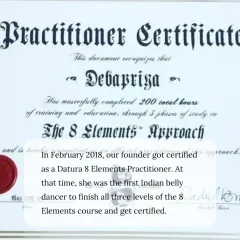 My training as a Datura 8 Elements Practitioner has deeply informed my approach to dance and conditioning. This certification represents over 200 hours of study in a method that integrates technique with anatomical understanding.