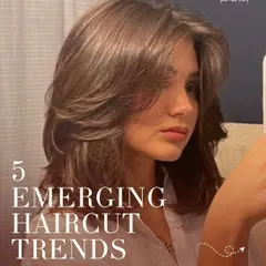 Looking for the next big haircut trend? This carousel showcases five emerging styles for 2025, moving beyond curtain bangs to explore fresh shapes like the vintage wolf cut and invisible layers.