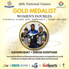 National Games Gold Medalists. A huge congratulations to my trainees Ashwini Bhat and Shikha Gowtham for winning the Women's Doubles at the 38th National Games 2025.