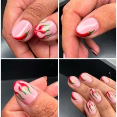 This client's vibe was fire, so we gave her nails to match. This spicy chilli design is a perfect example of how we can match your nail art to your personality.