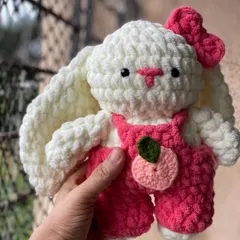 Another angle of the adorable Pookie Bunny, showing off her long ears and sweet bow. She is one of my most loved creations.