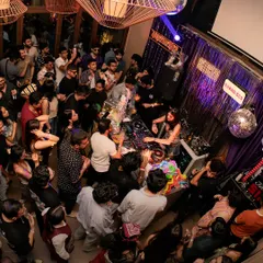 An overhead shot of the packed dancefloor at the ParaDisco x Satsang collaboration in Pune. The energy was incredible from start to finish.