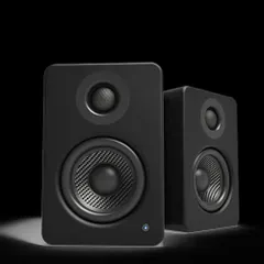 These are the Kanto YU2 powered desktop speakers. They are perfect for upgrading your computer audio, with a built-in sound card that connects directly via USB for clear, detailed sound in a small footprint.