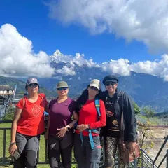 A group of happy souls on our Nepal trek. The sense of community and shared experience is a core part of every retreat I host.