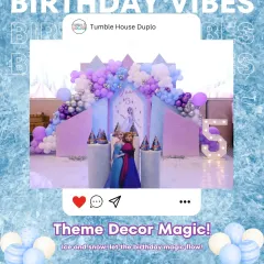I can bring any fairytale to life, like this enchanting Frozen-themed party. From the icy balloon arches to the character cutouts, every detail is crafted to transport your child and their friends into a winter wonderland.