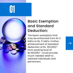 An in depth look at our budget expectations, focusing on potential relief for salaried individuals and pensioners. We analyze the possible enhancement of the basic exemption limit and standard deduction under income tax law.