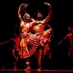 A moment of synergy from 'Maheswara', where the grace of Bharatanatyam meets the strength of Chhau. This fusion choreography creates a dynamic narrative, portraying the divine dance of Shiva and Parvati.
