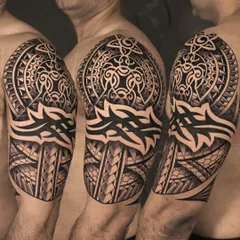 This Polynesian half-sleeve is a testament to bold, clean work. Every pattern was chosen to create a design that is not only traditional but also flows with the client's body, making for a powerful and timeless piece of art.