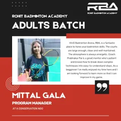 Mittal Gala, a member of our adults batch, shares her positive experience. She highlights how our coaches break down complex techniques into easy-to-understand steps for beginners.