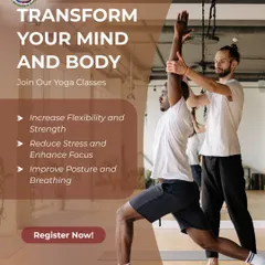 We believe in personalized guidance. This image shows one of our certified instructors providing hands-on assistance to ensure proper alignment and help a student deepen their warrior pose safely.