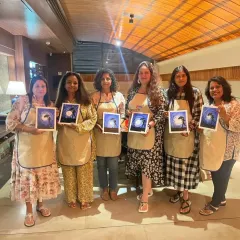 This is what pure joy looks like. I hosted a lovely monsoon-themed art party for this creative girl gang. We can organize a similar personalized paint party for your friends at a cozy cafe, your home, or my studio.