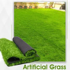Your dream lawn, with zero effort. Our artificial grass rolls out to create a perfectly green space instantly. This image shows the durable backing and the lush, realistic texture of the grass.