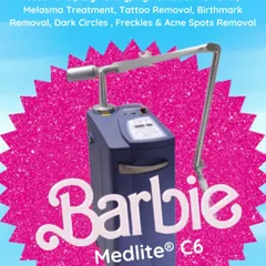 This fun graphic highlights the versatility of our "Barbie" Medlite C6 laser. It's our go-to machine for lip lightening, pigmentation, tattoo removal, dark circles, and more, making it a true workhorse in our clinic.
