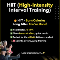 HIIT, or High-Intensity Interval Training, involves short bursts of maximum effort. It's perfect for athletic individuals and those short on time, as it burns calories long after you're done.