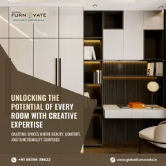A modern study and storage unit with a clean, minimalist aesthetic. The design combines open shelving for books with closed cabinets, seamlessly integrating a desk for a functional workspace.
