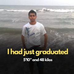 A photo of me in 2009, weighing only 48 kilos at 5'10". This was my starting point, a decade of feeling uncomfortable and helpless in my own skin.