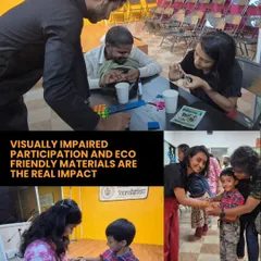 Our eco-friendly Rakhi making workshop was all about impact. This collage shows our volunteers working alongside visually impaired participants, crafting with sustainable materials and celebrating together. This is inclusion in its purest form.
