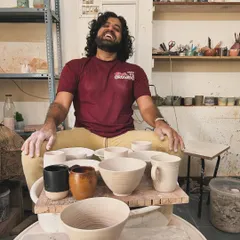 This is the joy of creation. Here’s Koushik, one of our students, beaming with pride after finishing his 7-week course. He made an entire collection, including a coffee pour-over, and we couldn't be more proud.