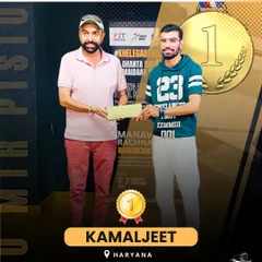 The winner of our 10m Pistol Open Championship, Kamaljeet, receives his prize. Our championships offer significant cash prizes to reward and motivate top performers.