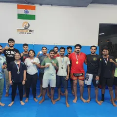 This is the result of hard work and team spirit. Our champions returning from the Muay Thai State Championship, showcasing their medals and the success of our academy's training.