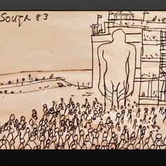 This rare ink and watercolor work on paper by F.N. Souza depicts the 'Mahamastakabhisheka' of the Bahubali statue at Shravanabelagola. Signed and dated '83, it captures the immense energy of the Jain ceremony in Souza's unmistakable style.